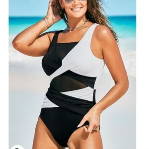 NWT Mesh Colorblock Wrap One Piece Swimsuit